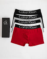 Комплект качественных трусов боксеров Calvin Klein 4 штук брендовый набор мужских трусов боксеров в коробочке