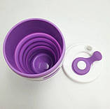 Складана силіконова чашка склянка з кришкою та напувалкою Collapsible purple 350 мл, фото 5