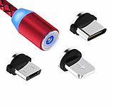 3 в 1 Магнітний кабель USB - Lightning для Apple, Micro Usb, Type-C з підсвічуванням, фото 3