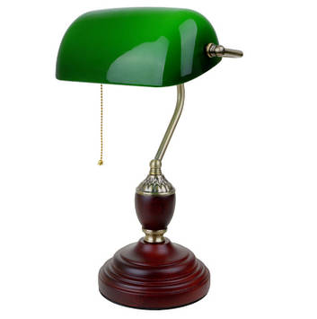 Настільна лампа з дерев'яною основою Brille із зеленим плафоном під лампу Е27 IP20 MTL-54