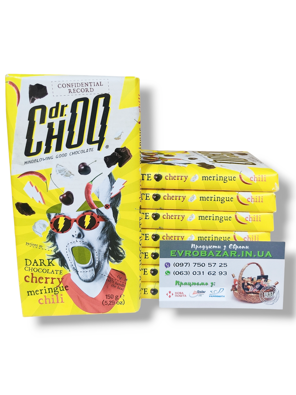 Шоколад dr.Choq Чорний з вишнею та чилі, 150г