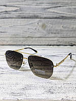 Солнцезащитные очки мужские, поляризация, коричневые в глянцевой металлической оправе (без бренда)