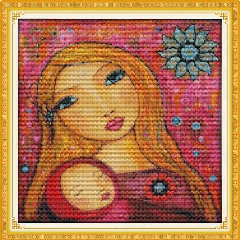 Набір для вишивання за нанесеною на канву схемою "Watercolor painting of mother ". AIDA 14CT printed 36*36 см