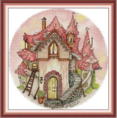 Набір для вишивання за нанесеною на канву схемою "Mushroom Manor". AIDA 14CT printed 38*38 см