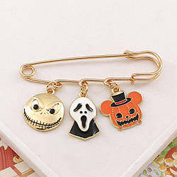 Брошка пін англійська шпилька з трьома підвісками примари Хелловіна