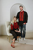 Парна Українська сорочка вишиванка чорна з червоним чоловіча жіноча, Вишитий комплект для пари
