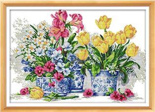 Набір для вишивання за нанесеною на канву схемою "Flowers 8". AIDA 14CT printed, 56*41 см