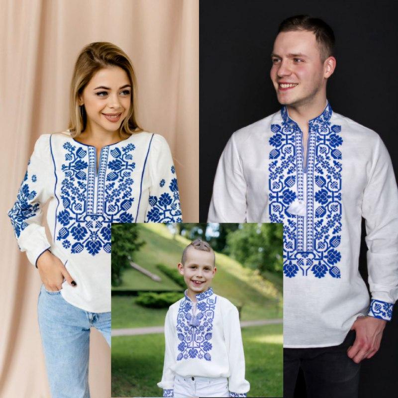 Вишиванка біла жіноча чоловіча дитяча для хлопчика, Сімейні Вишиванки Family look мама тато син