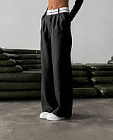 Женские брюки Палаццо штаны широкие прямые трендовые графит / черный / беж