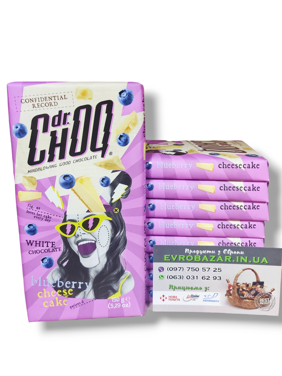 Білий шоколад dr.Choq з чорничним чізкейком, 150г