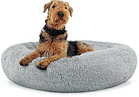 Плюшевая лежанка для кошки, собаки 80 см светло-серая, кровать для животных WayBay