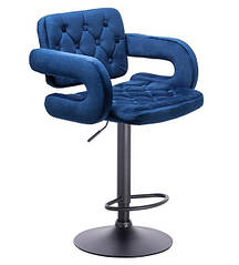 Крісло барне, візажне НR8403W, велюр, синє, база чорна