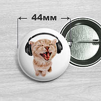 Значок Кіт в навушниках. 44мм