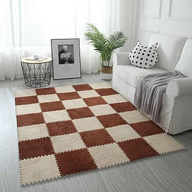 Килимок-пазл з ворсом плюшевий, модульний килим із пазлів 30х30 см 20 шт, Бежево-коричневий