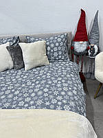 Комплект постельного белья Евро 2- спальный фланель Ecotton Снежинка на сером