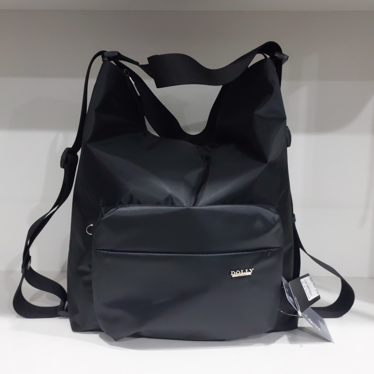 Сумка рюкзак жіноча чорна на плече на одну ручку 2 в 1 з кишенями 37х32х14 см Dolly 655