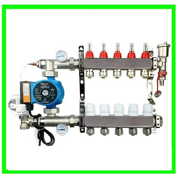 Колектор для теплої підлоги на 5 контурів в зборі з насосом  POLMARK (ПОЛЬЩА)