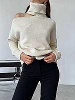 Женский свитер под горло с открытым плечом №3835