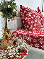 Комплект постельного белья Евро 2- спальный фланель Ecotton Снежинка на красном