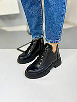 Черные кожаные женские ботинки Классические ботиночки демисезонные