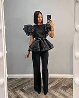 Женский костюм двойка брюки штаны палаццо + топ блуза тренд 2023 вечерний деловой черный