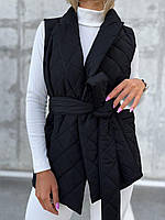 Женская жилетка стеганная с карманами на поясе с наполнителем Светлый Беж, Черный
