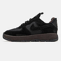 Мужские кроссовки Nike Air Force 1 Wild Black, черные замшевые кроссовки найк аир форс 1 вилд