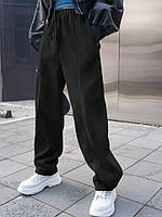Женские спортивные брюки джоггеры со стрелками на резинке теплые удобные широкие черный серый Чорний