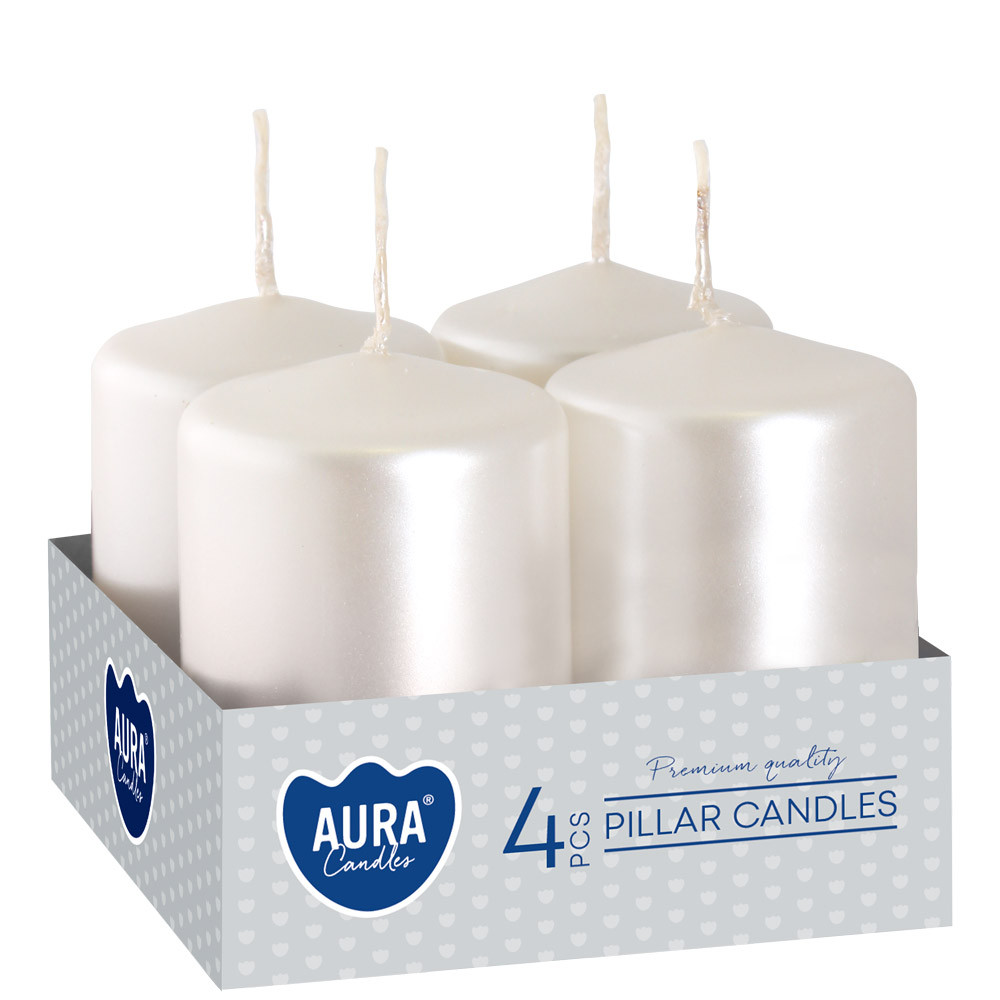 Свічки циліндри білі перламутрові BISPOL, набір із 4 шт., фото 1