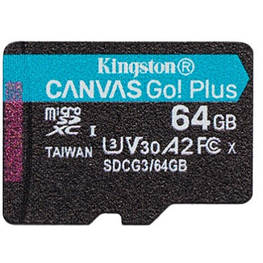 Картка пам'яті Kingston 64 GB microSD class 10 UHS-I U3 A2 Canvas Go Plus (SDCG3/64GBSP)