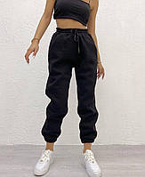 Женские спортивные штаны с манжетами джоггеры оверсайз тренд 2023 серый, черный, графит, красный, беж Чорний