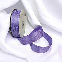 Стрічка атласна 2.5см. з мереживом Бузкова (за 1 метр)