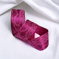 Стрічка атласна 4см. з мереживом Малинова (за 1 метр)