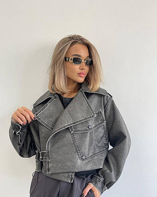 Серая женская косуха | Сравнить цены и купить по акции со скидкой на ...