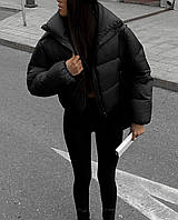 Женская куртка осень зима без капюшон стильная базовая трендовая черный