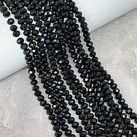 Намистини Хрусталь - Rondelle, 8 мм, колір -чорний (Black), 65-68 шт, 1 нитка, Чорний