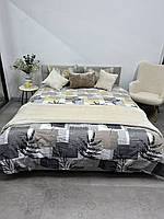 Комплект постельного белья Евро 2- спальный фланель Ecotton Листья на бежевом
