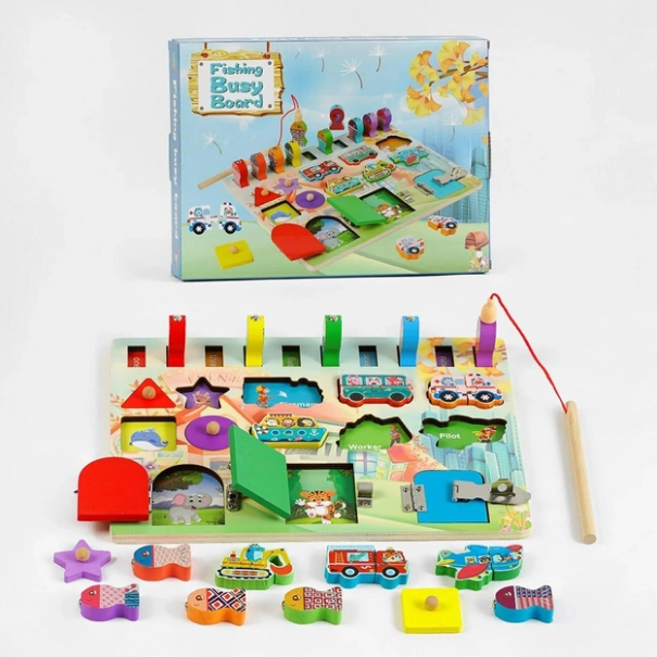 Логічна дошка сортер транспорт, кольори, магнітна гра, цифри, форми, дверцята із замочками, мініпазли,