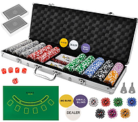 Игра в покер набор из 500 фишек в чемодане( 2 колоды карт, кубики) HQ Польша