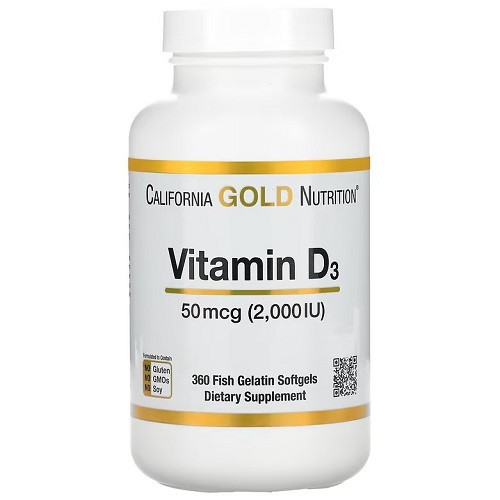 Вітаміни California Gold Nutrition Vitamin D3 50 mcg 2000 IU (360 капсул.), фото 1