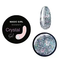 Гель для покриття та дизайну нігтів Magic Girl Crystal крупна і дрібна блискітка срібло, 5мл