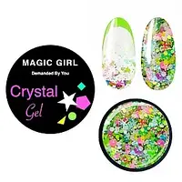 Гель для покриття та дизайну нігтів Magic Girl Crystal Салатовий Мікс #4, 5мл