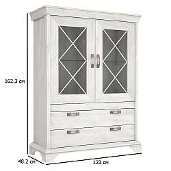 Шафа вітрина в стилі прованс Kashmir 123 см сосна біла з підсвічуванням для вітальні