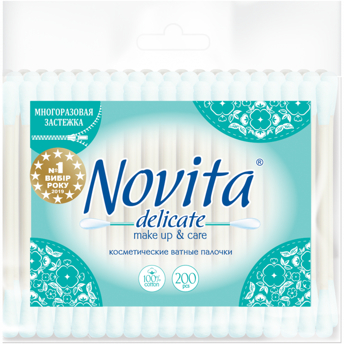 Ватні палички NOVITA Delicate у пакеті 200 шт.