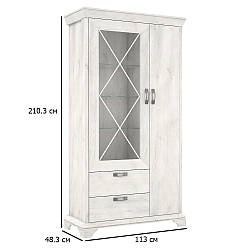 Шафа вітрина в їдальню Kashmir 113 см сосна біла з підсвічуванням в стилі прованс