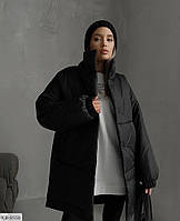 Жіноча зимова стьобана подовжена куртка з високим коміром розміри 42-54