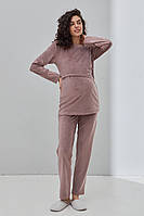 Пижама-костюм для беременных и кормящих со штанами Hygge Юла Мама велюр размер S (44) Коричневый