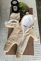 Детский комбинезон человечек с шапочкой Тедди для новорожденного 0-3 мес Зима Весна Осень