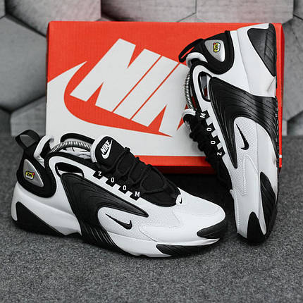 Кросівки чоловічі Nike Zoom 2k White Black Найк зум 2к чорно білі шкіра текстиль весна літо, фото 1