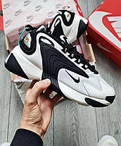 Кросівки чоловічі Nike Zoom 2k White Black Найк зум 2к чорно білі шкіра текстиль весна літо, фото 2